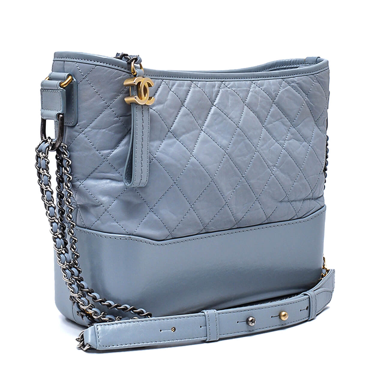 Chanel - Ice Blue Quilted Distressed Leather Medium Gabrielle Bag